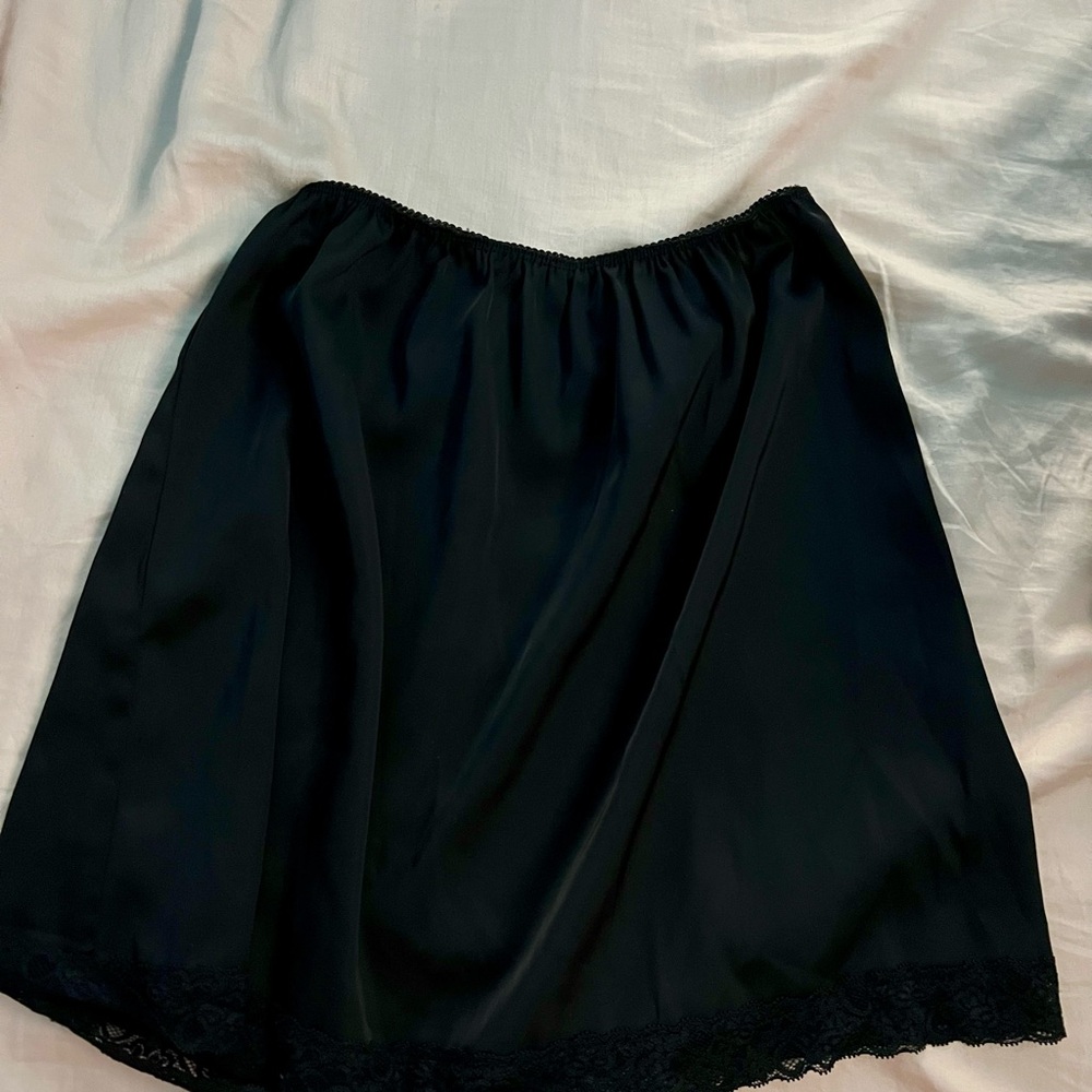 Brandy Melville Black Satin Lace Trim Skirt